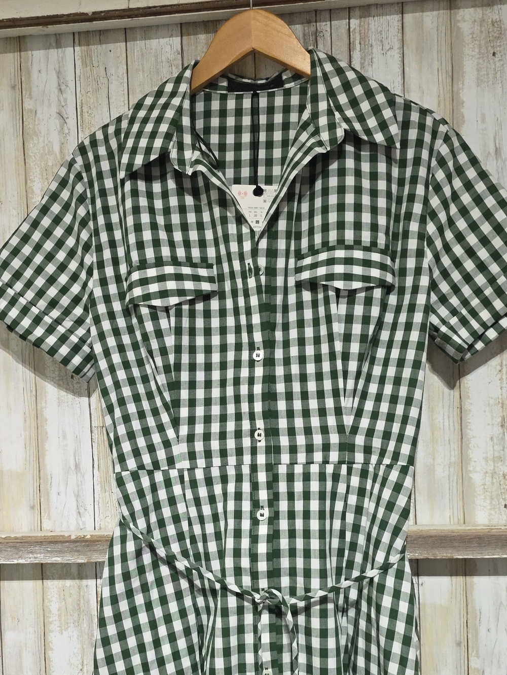 Zara Green and White Gingham Midi Shirt Dress - Picture 9 of 11